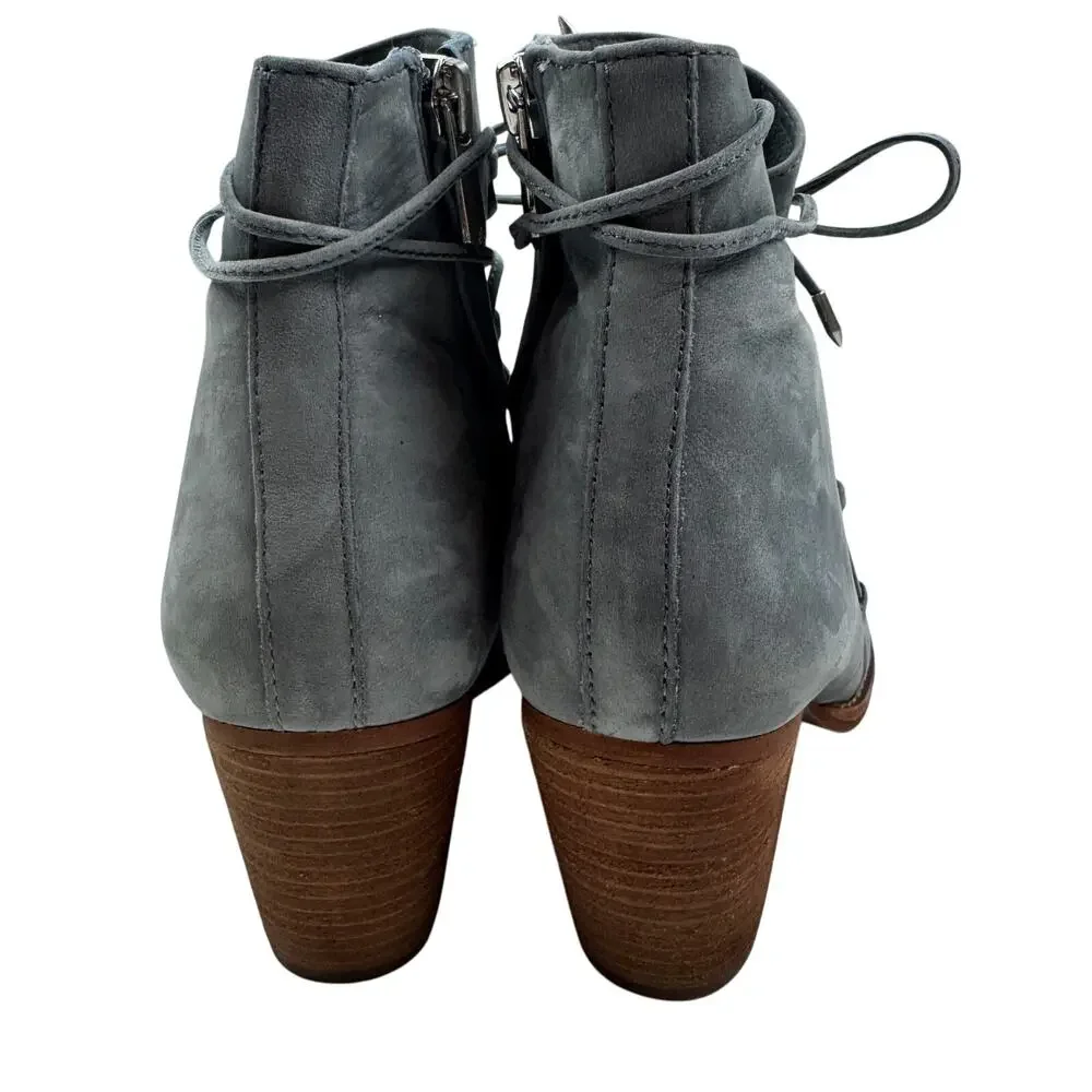 Sam Edelman Millard Boho Gray Soft Suede Lace Up Booties Women's Size 9